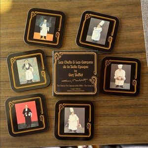 HTF Vintage Set of 6 Guy Buffet Coasters Les Chefs & Les Garçons Belle Epoque